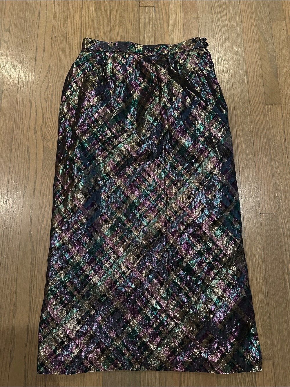 Vintage Prophecy Petites Multicolor Metallic Shimmer Plaid Check Pencil Skirt 4P